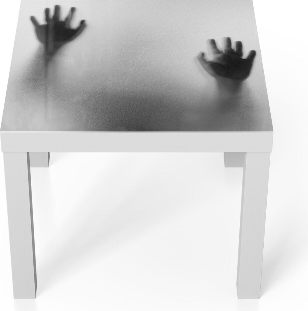 DEQORI Couchtisch 55x55 cm Weiß 'Zwei Schattenhände' Glas Beistelltisch