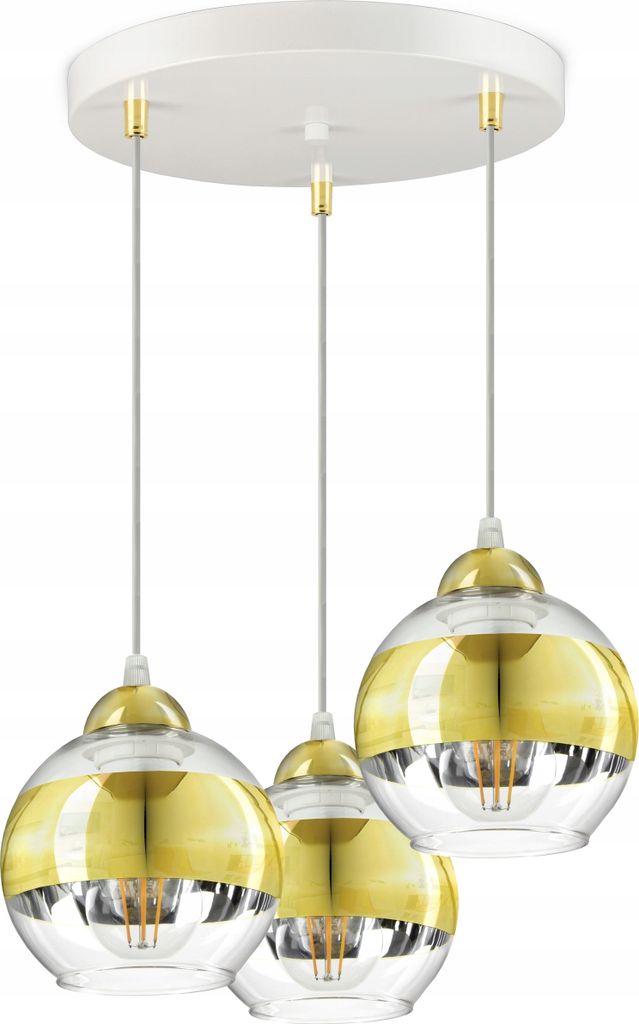 LUXOLAR Led Pendelleuchte 3 flammig - Deckenleuchte Weiß-Gold E27 60W - Hängelampe für Wohnzimmer, Küchen - Gold-transparent Glas Kugeln