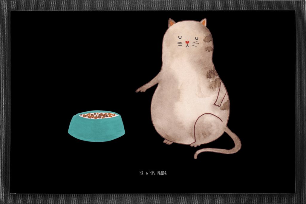 Mr. & Mrs. Panda Schmutzmatte Katze Fressen 50 x 75 cm - Schwarz - Geschenk, fußmatte, Eingangsmatte, Bodenvorleger, Fussmatte, Schuhabstreifer, S...