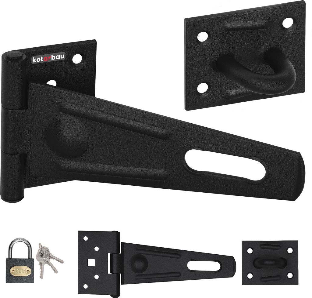 KOTARBAU Überfalle 150x45mm Riegelschloss mit Vorhängeschloss Pulverbeschichteter Stahl Schwarz Haspe Sicherheitsüberfalle Torriegel Schlossri...