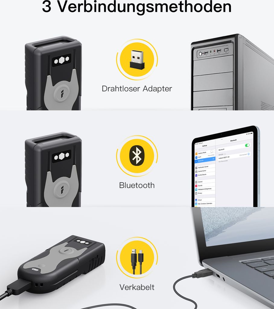 Inateck 1D CCD Bluetooth Scanner mit 2.4Ghz USB Adapter, Produktbild 4
