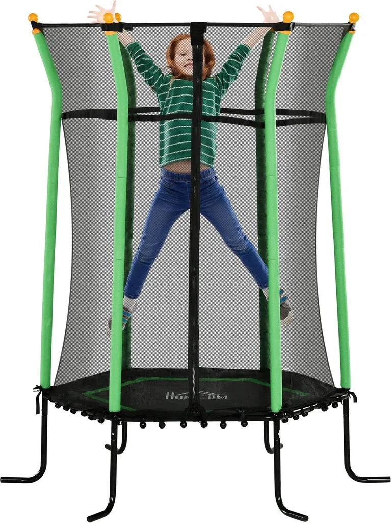 Trampoline de jardin sécurisé pour enfant Ø 163 cm - Jeu plein air vert