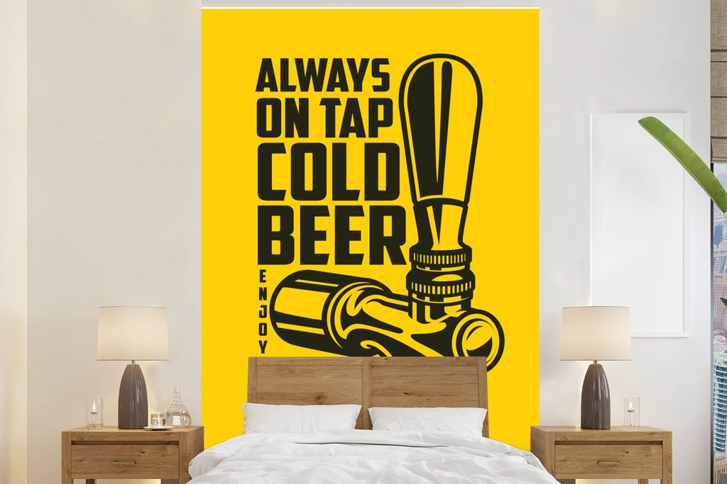 MuchoWow Fototapete für Wohnzimmer oder Schlafzimmer Wandtapete Vinyl Motivtapete Vintage - Sprichwörter - 'Immer ein kaltes Bier vom Fass, gen...