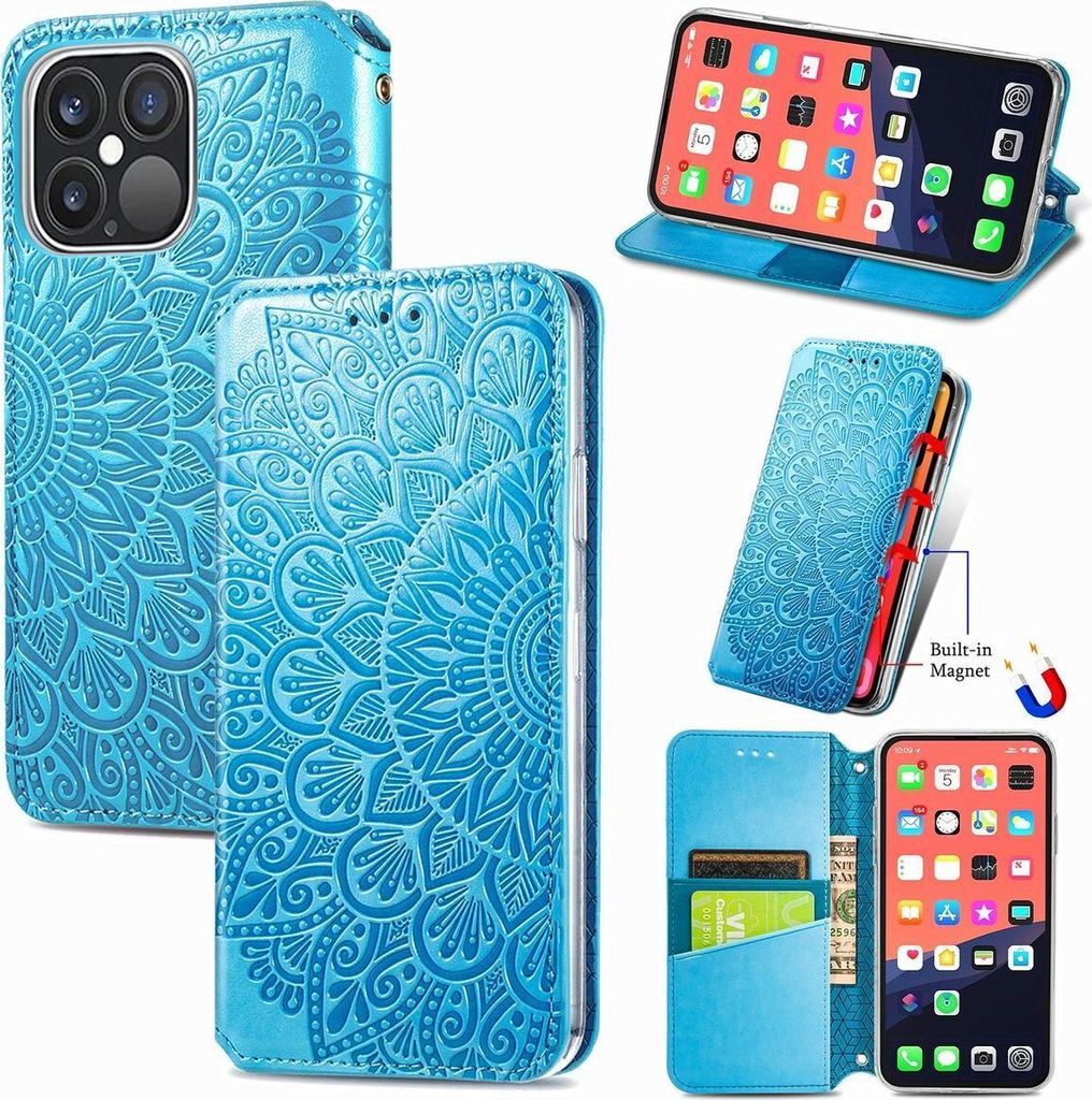 König Design Hülle kompatibel mit Apple iPhone 13 Pro Kunstleder Handyhülle - Handy Case Blau