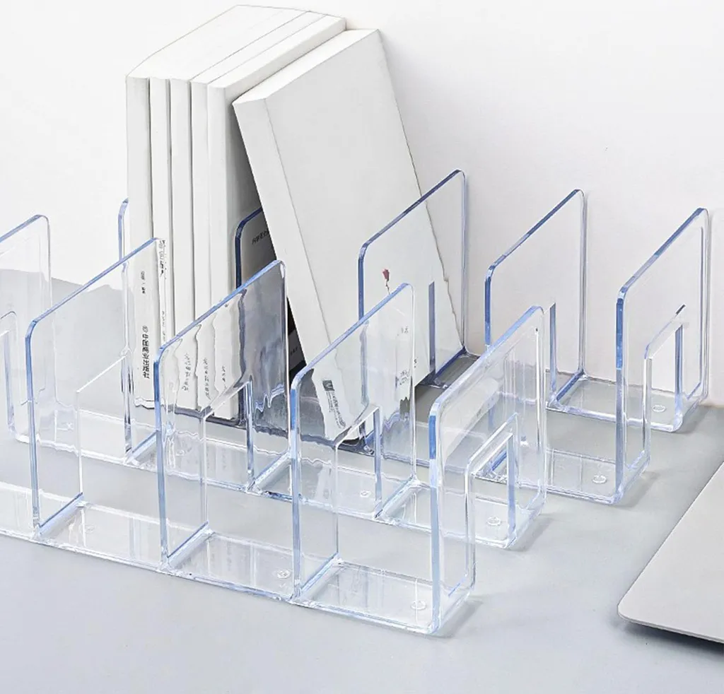 Serre-livres transparent acrylique 4 compartiments support de bureau - 4