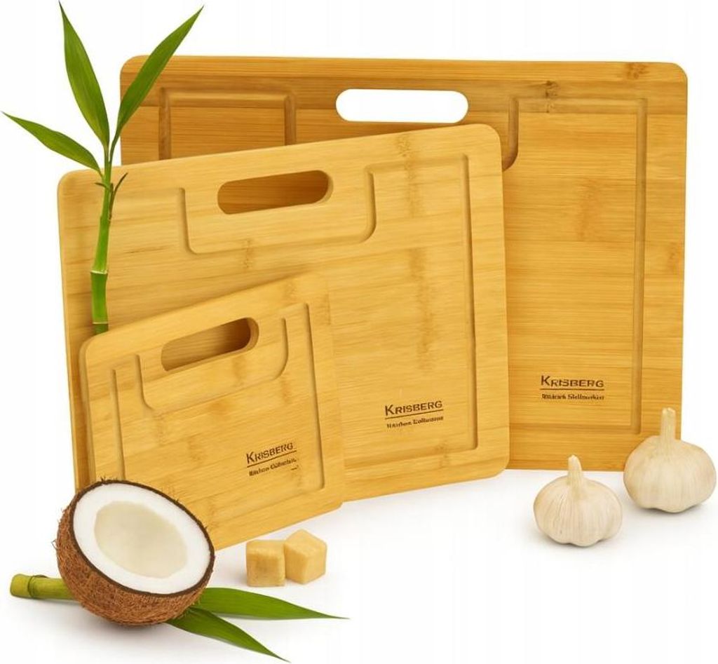 Bambus-Schneidebrett-Set – 3-teilig – KRISBERG 7731 – Langlebig, hygienisch und praktisch für jede Küche