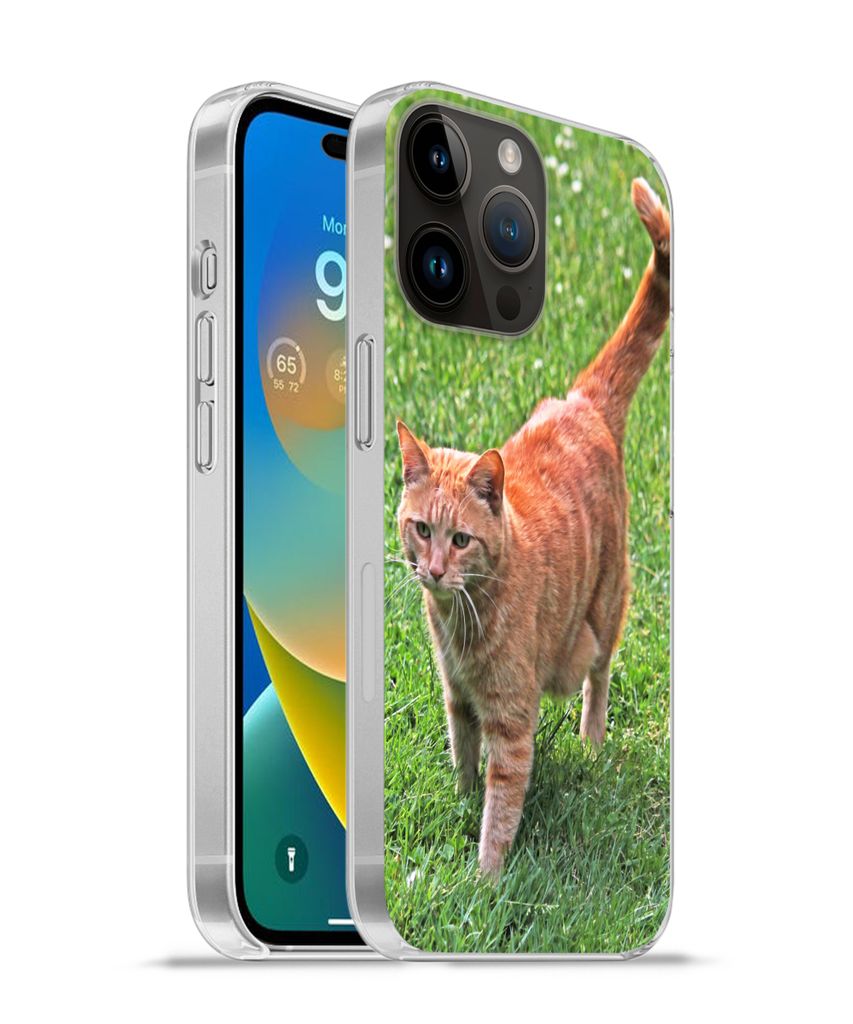 MuchoWow Handyhülle Schutzhülle Hülle für Apple iPhone 14 Pro - Softcase Katze - Rot - Katze - Mädchen - Kinder - Jungen - Kind Silikon Soft...
