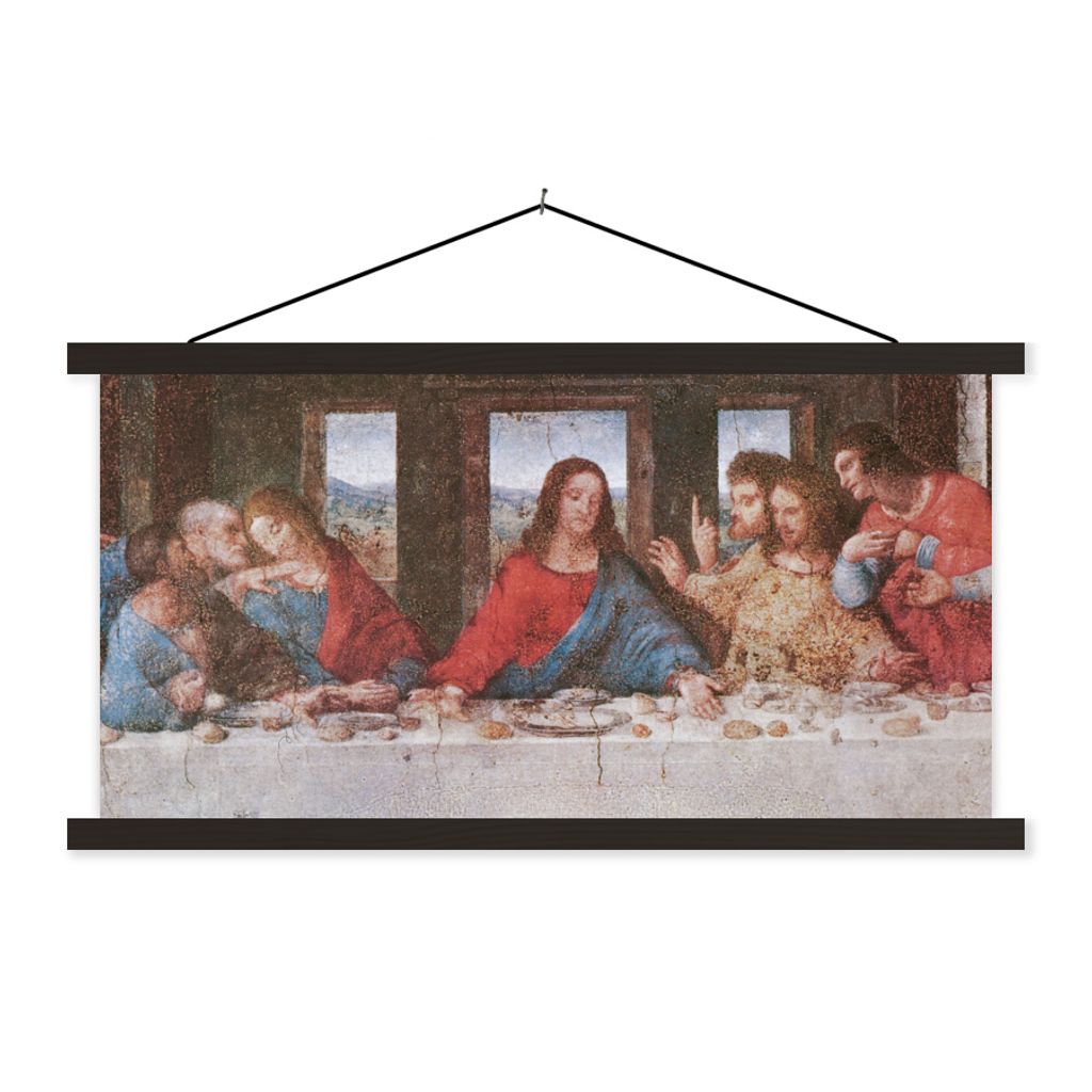 MuchoWow Textilposter Das letzte Abendmahl - Leonardo da Vinci 90x45 cm mit schwarzem Rahmen - Klemmleisten