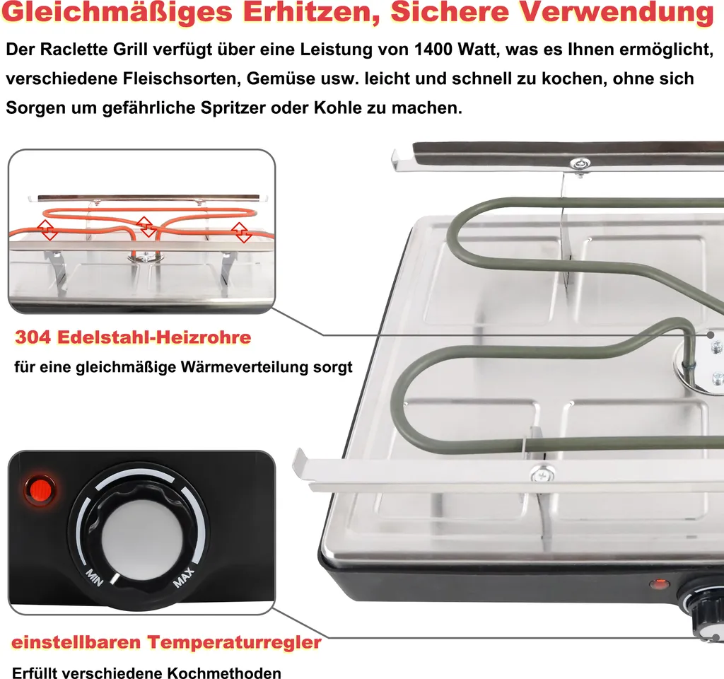 Appareil à Raclette et Gril de Table 2-en-1 avec Plaque Multi-Grillades - 8