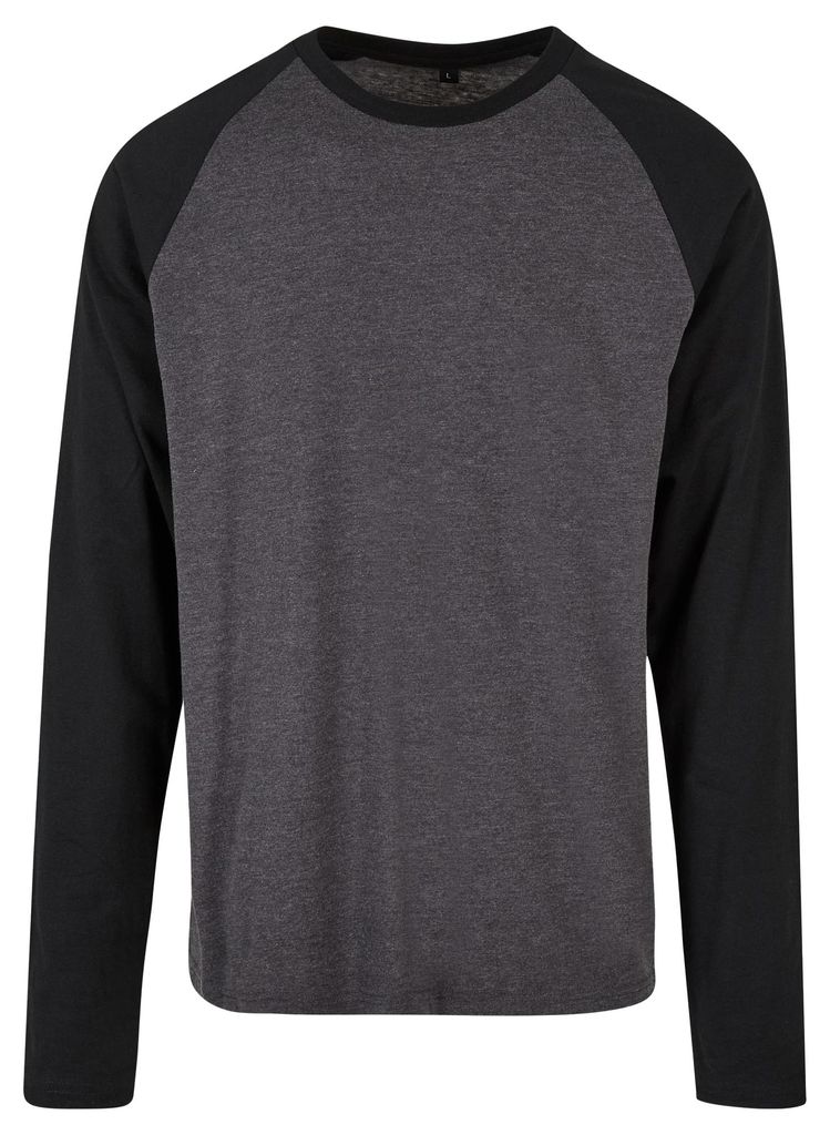 Build Your Brand - T-Shirt Raglanärmel für Herren Langärmlig LT3399 (4XL) (Holzkohle/Schwarz)