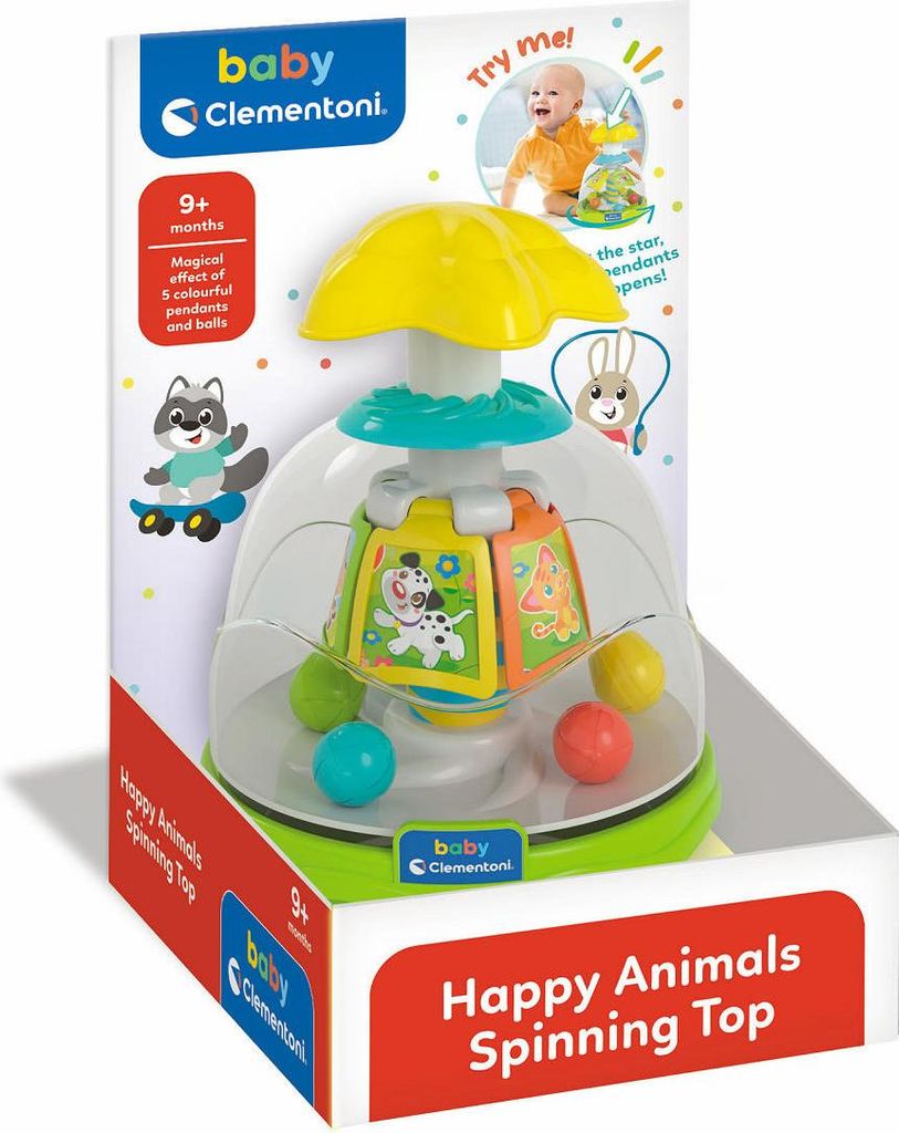 Clementoni Baby Happy Friends Spinning - Top-Kreisel für Kinder mit Tieren - Sensorik- & Motorikspielzeug - Spielzeug für Kinder ab 9-36 Monate 1...