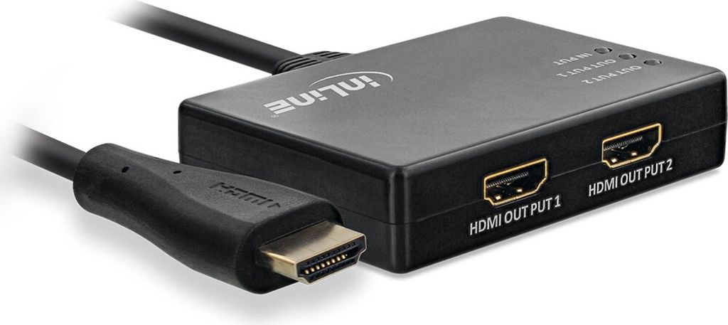 InLine HDMI Splitter/Verteiler, 2-fach, mit 0,5m fixiertem Kabel, 4K/60Hz kompa