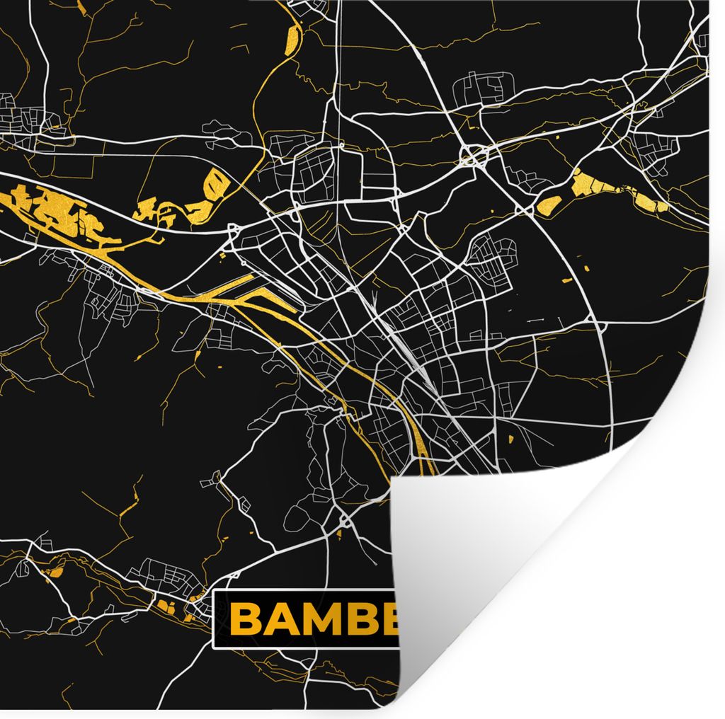 MuchoWow Wandtattoo Wandsticker Wandaufkleber Bamberg - Stadtplan - Karte - Gold - Deutschland 50x50 cm Selbstklebend und Repositionierbar - Selb...