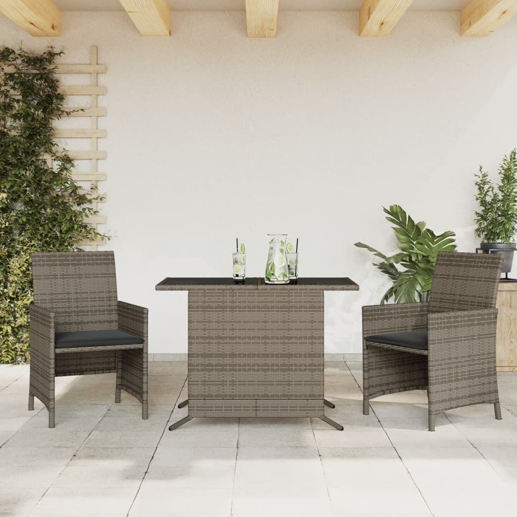 Gartenmöbelgarnituren - 3-tlg. Bistro-Set mit Kissen Grau Poly Rattan Möbel21