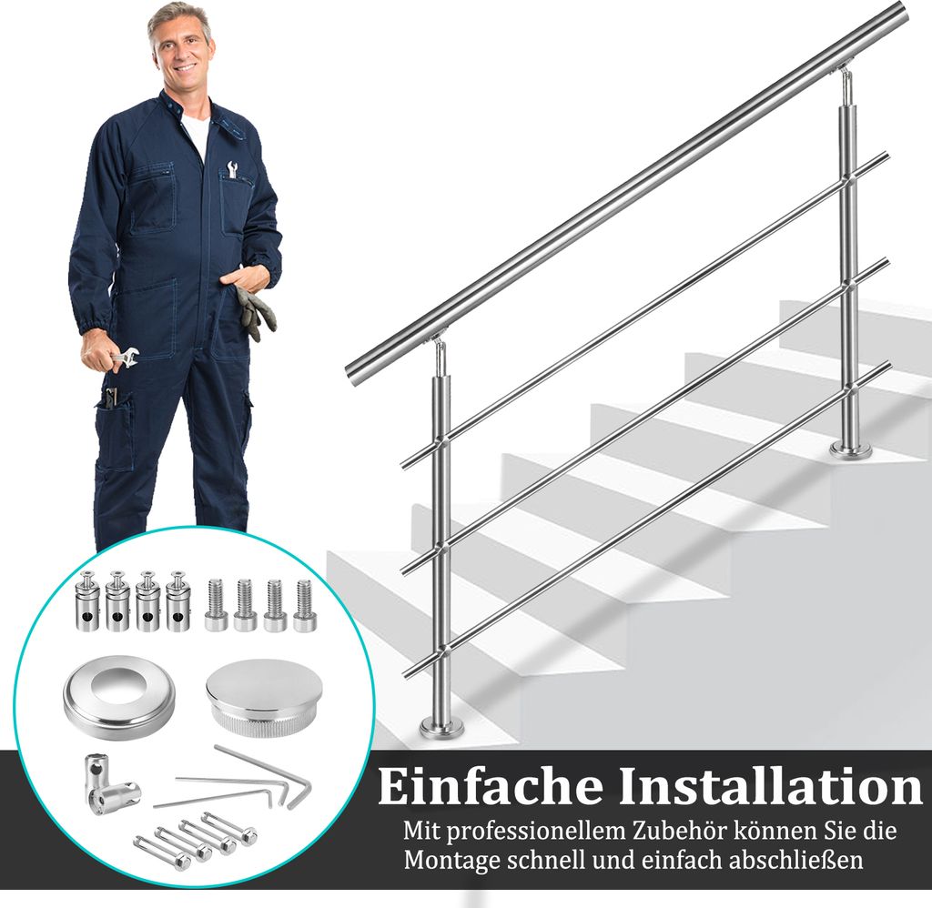 LARS360 160cm Edelstahl Balkongeländer Handlauf Produktbild 7