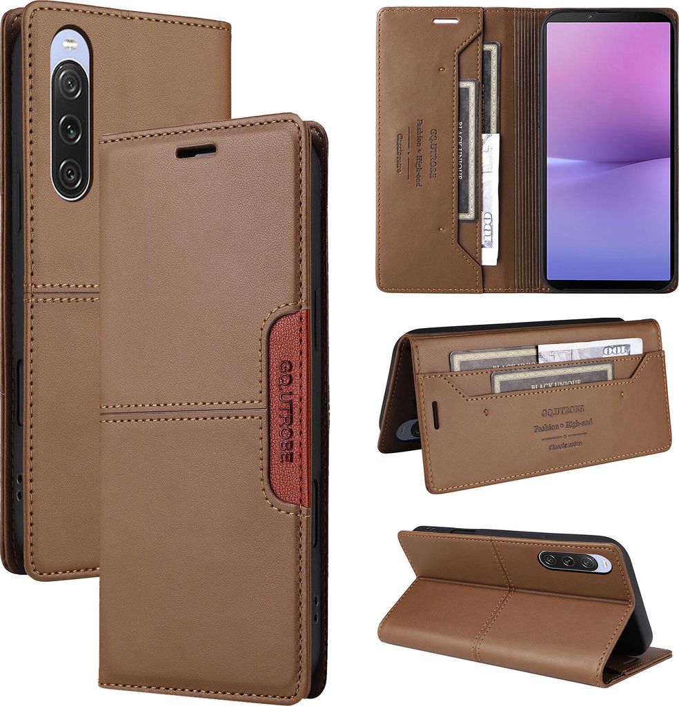 Handyhülle für Sony Xperia 10 V Hülle, Leder Flip Wallet Kartenfach Stand Schutzhülle Braun
