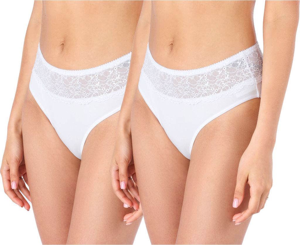 Bellivalini Damen Unterwäsche Unterhose aus Baumwolle Slip mit Spitze BLV50-196 (Weiß, L )