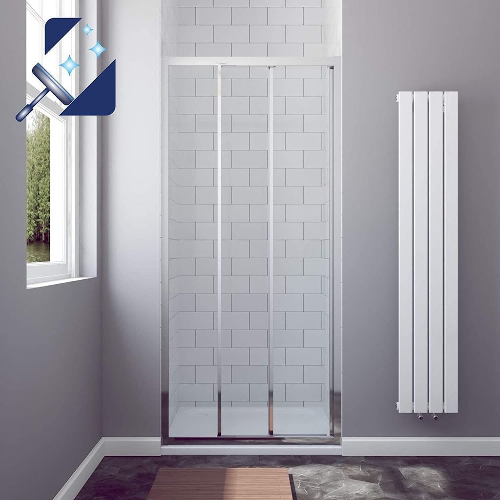 AQUABATOS 120 x 195 cm Duschtür Duschabtrennung Duschwand Glas Nischenschiebetür Schiebeglastür Schiebetür 3 Teilig 6mm Nano Klarglas