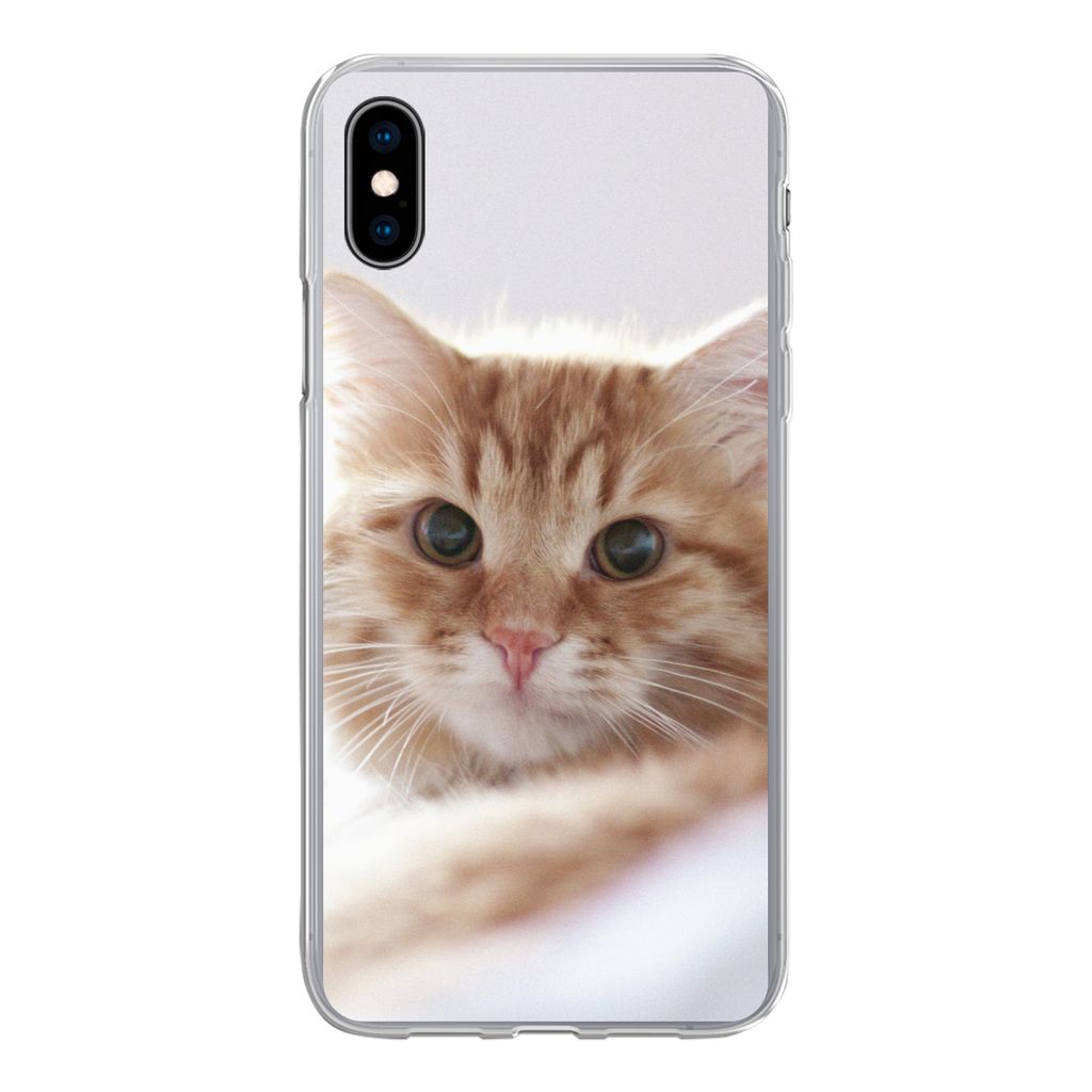 MuchoWow Handyhülle Schutzhülle Hülle für iPhone Xs Katze - Rot - Bett - Mädchen - Kinder - Jungen Silikon Softcase Handy Hülle - Handytasche