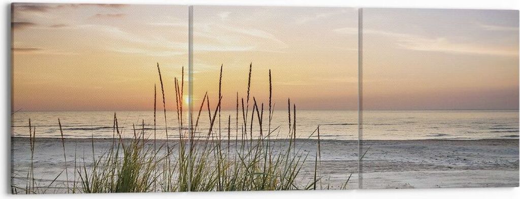 Bild auf Leinwand - Leinwandbild - 3 Teile - Westen Sonne Strand - 150x50cm - Wand Bild - Wanddeko - Wandbilder - Leinwanddruck - Bilder - Wanddeko...
