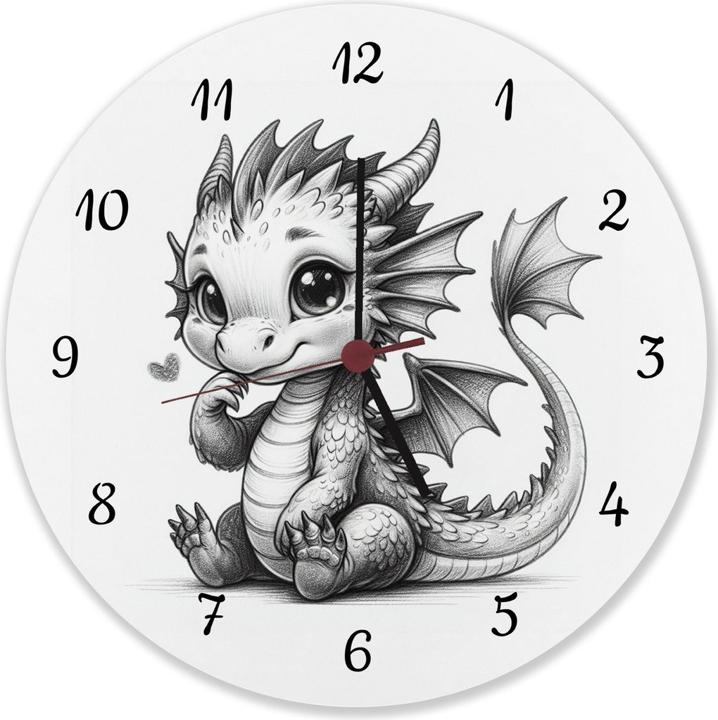 niedlicher Babydrache Wanduhr aus Alu