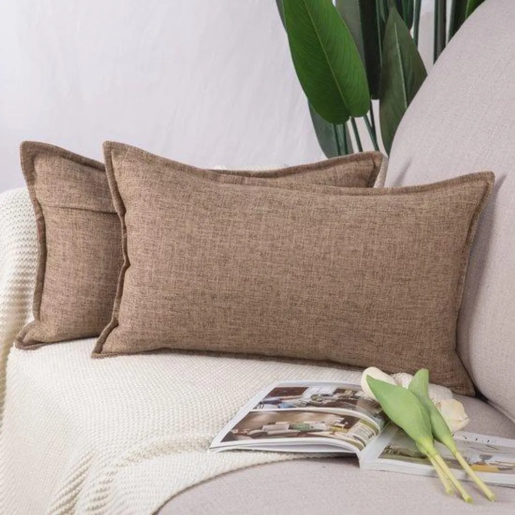 Housses de coussin 30x50 marron clair anti-froissement aspect lin x2
