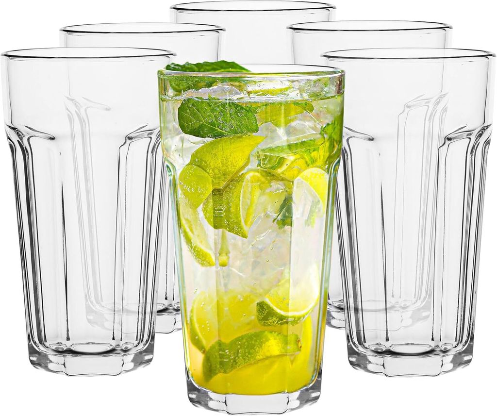TREND FOR HOME Cocktailgläser Groß 630 ml, Set von 6, Caipirinha Gläser, Highball Wasser Tumblers, Retro Design, spülmaschinenfest, Kollektion ...