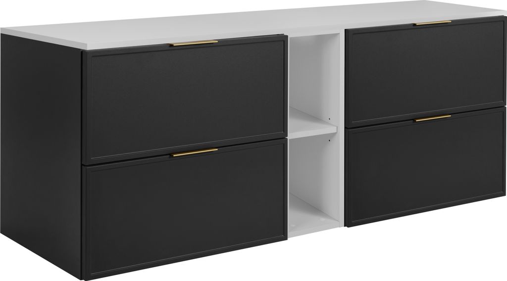 Badezimmerschrank, Dunkelgrau / Weiß, Goldene Griffe, 180 ( 2 x 80 + 20) x 46 x 57 cm