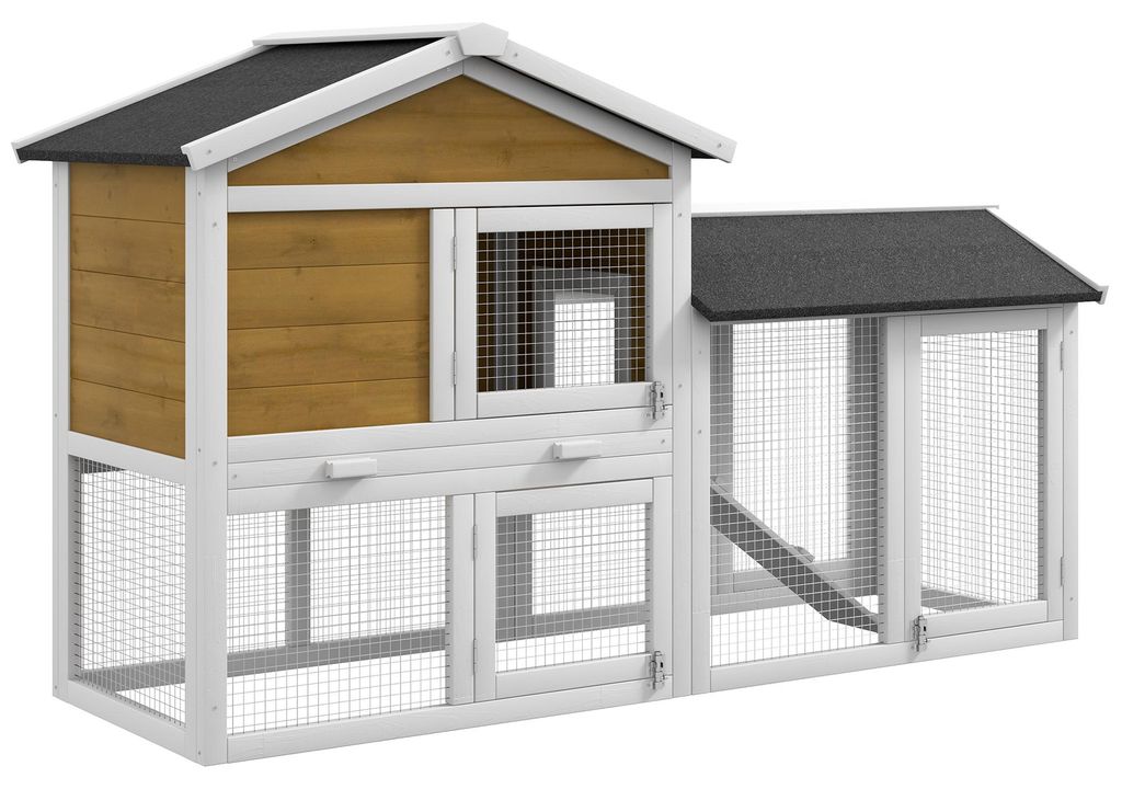 PawHut Hasenstall 2 Etagen Kaninchenstall Holz mit Produktbild 