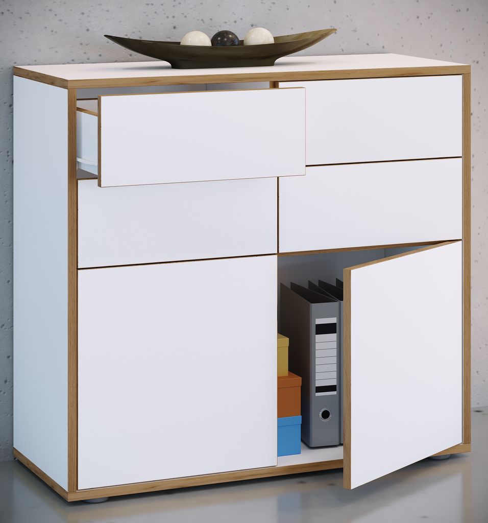 VCM Holz Kommode | Sideboard mit Drehtüren und Schubladen | Büromöbel | Maße ca H. 74 x B. 100 x T. 32cm - Salia