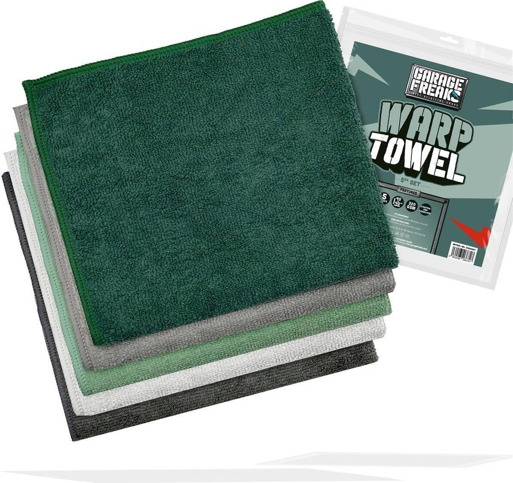 Garage Freaks - 5er Pack Mikrofasertuch "Warp Towel" - in 5 Farben, 320 GSM, 40x40cm