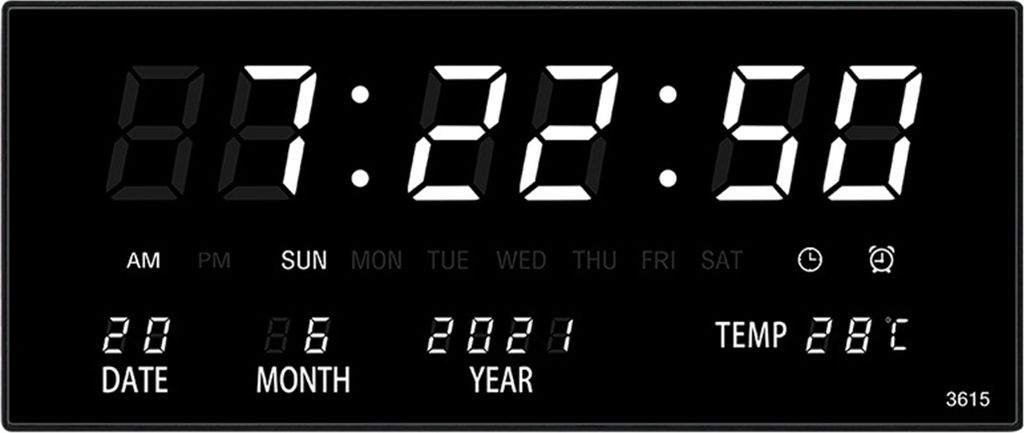 LED Digitale Uhr mit Kalender, Temperaturanzeige, leise im Dunkeln leuchtend, präzise Zeitmessung, 35,8x15x2,8cm, weiß
