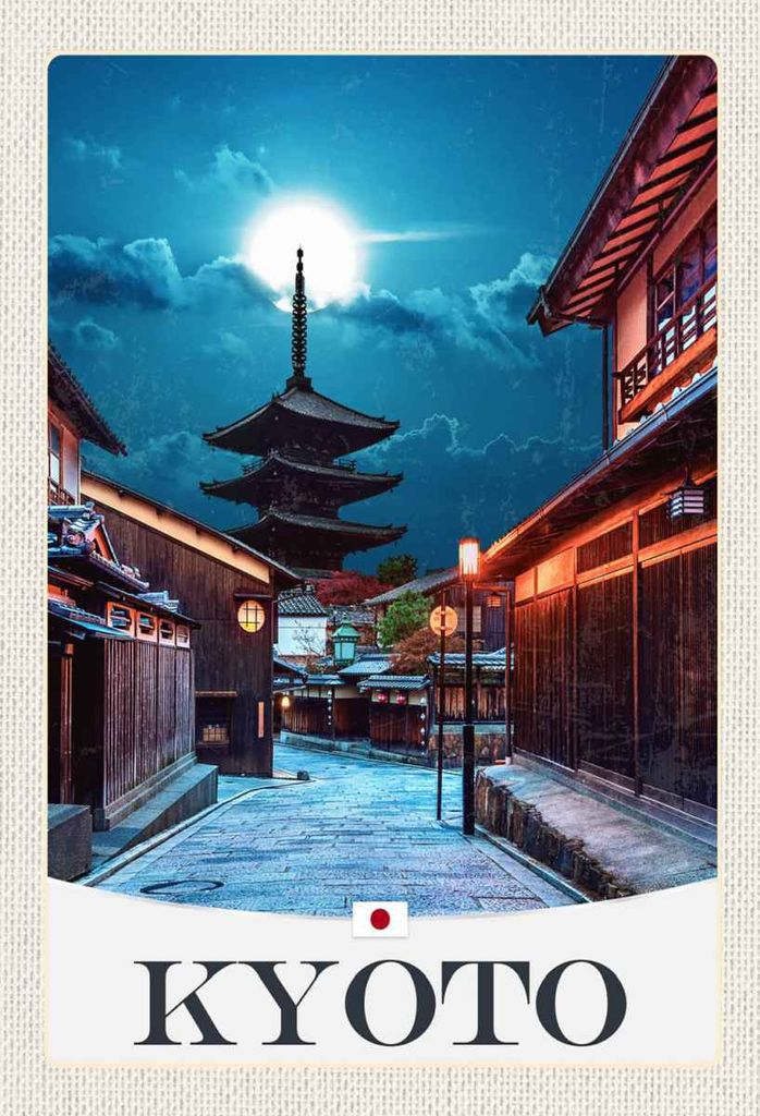 vianmo Holzschild 30x20 cm Kyoto Japan Innenstadt Abend Bildmotiv Reisemotiv Abenteuer Reisen