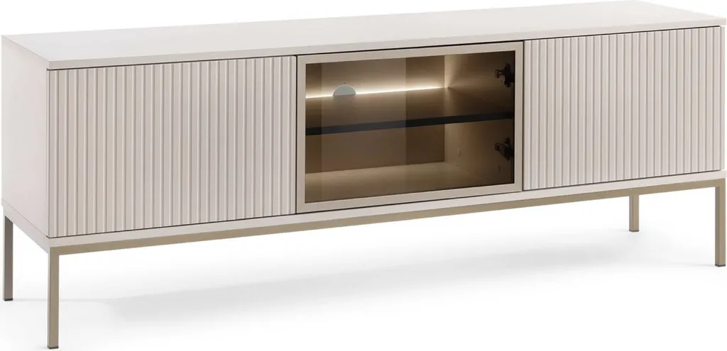 Meuble TV moderne 154 cm Tosena avec rangements fermés et éclairage LED