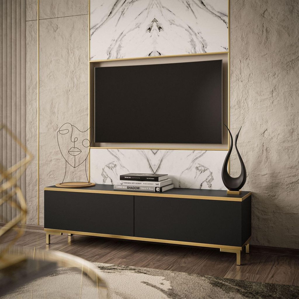 RTV Schrank OXFORD 135 cm grau gold beine
