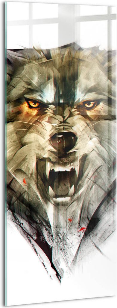 Designer Glasbild - Wandbild - Glas Bild - 50x125 cm - Gezeichnetes Porträt Eines Wolfes