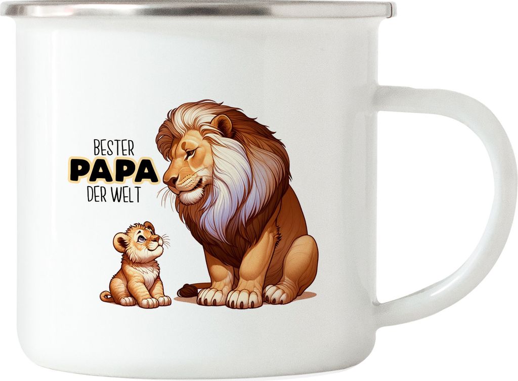 Bester Papa der Welt Löwen Papa Emaille Tasse - Geschenkidee für Vater Vatertag