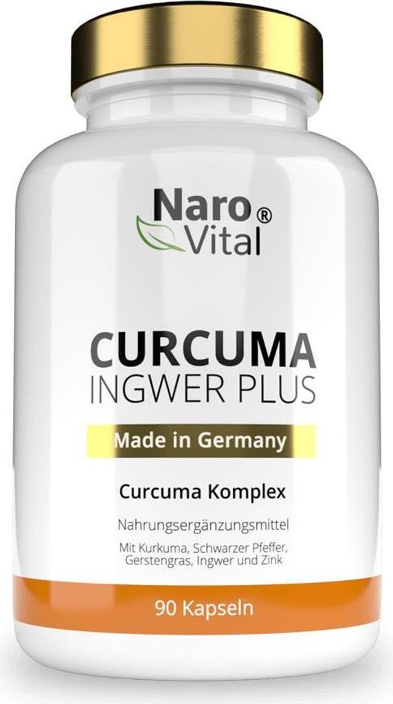 NaroVital Curcuma Ingwer Plus | 90 Kapseln | mit Piperin aus Schwarzer Pfeffer, Gerstengras & Zink | vegan
