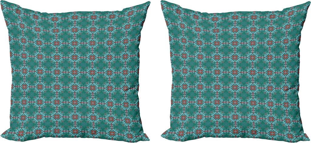 ABAKUHAUS Jahrgang Kissenbezug Set (2Stück), Traditionelle vibrierende Fliesen-Muster-abstrakte spanische Motive, 45 x 45 cm, Hellblau Grün Rot