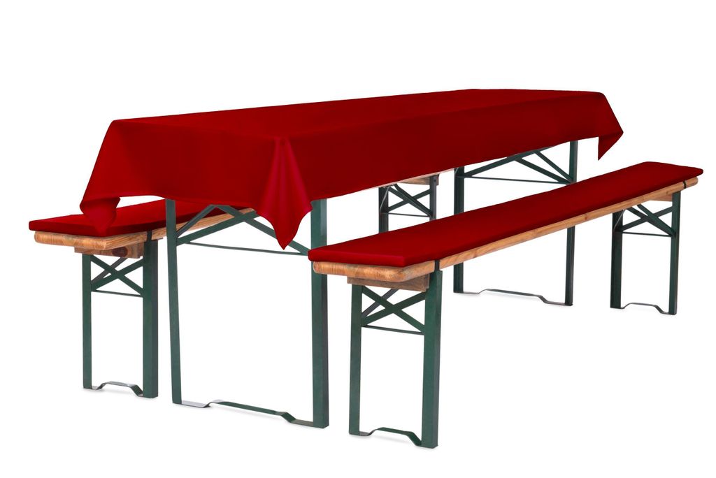 TexDeko Bierbankauflage gepolstert 220x25x2cm waschbar mit Reißverschluss 3TLG Set Blickdicht Tischdecke 250x100cm (universal), Rot