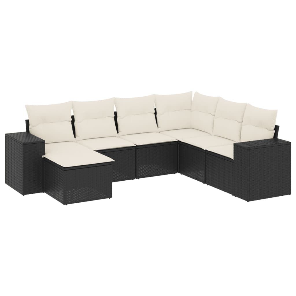 "im Sonderangebot" 7-tlg. Garten-Lounge-Set - elegantes Design - Sitzgruppe/Gartengarnitur - mit Kissen Schwarz Poly Rattan - Terassenmöbel DEMöb...