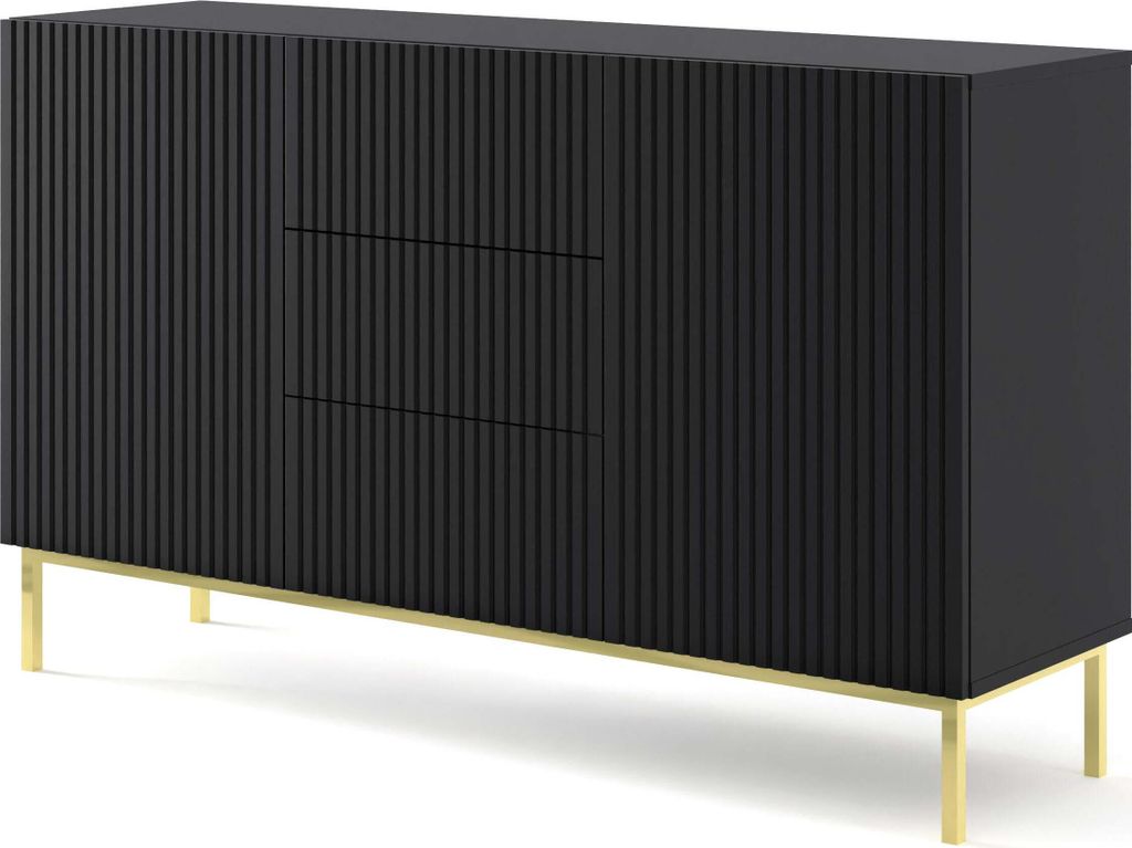 FURNLUX Sideboard Ravenna B Schwarz Und Gold 150cm / Hauptfarbe: Schwarz / Abmessungen: 150 x 89 x 42 cm