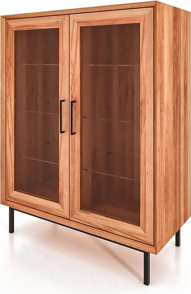 Anrichte Seiba Kernbuche massiv 97x45x125 mit 2 Türen Glasfronten Metallbeinen