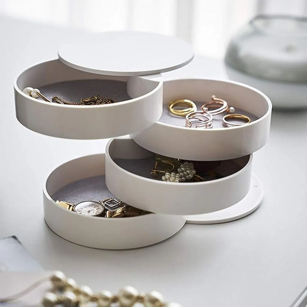 Rangement bijoux rotatif pour coiffeuse 4 compartiments blanc moderne - 4