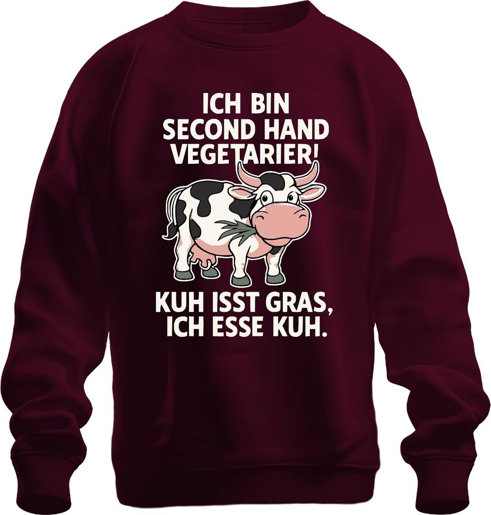 Secondhand Vegetarier Kuh isst Gras ich esse Kuh Bauernhof Lustig Uni Sweatshirt Pullover, Burgundy, XXL
