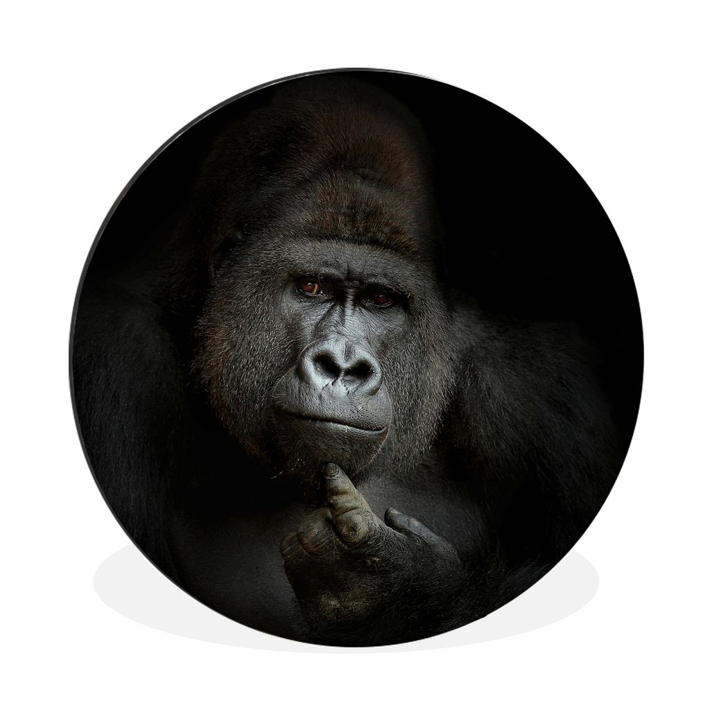 MuchoWow Aluminium Wandkreis Gorilla - Affe - Tiere - Schwarz und weiß Ø 30 cm Wanddeko Modern Wohnzimmer - Wand Bild - Wohnzimmer - Runde Bild...