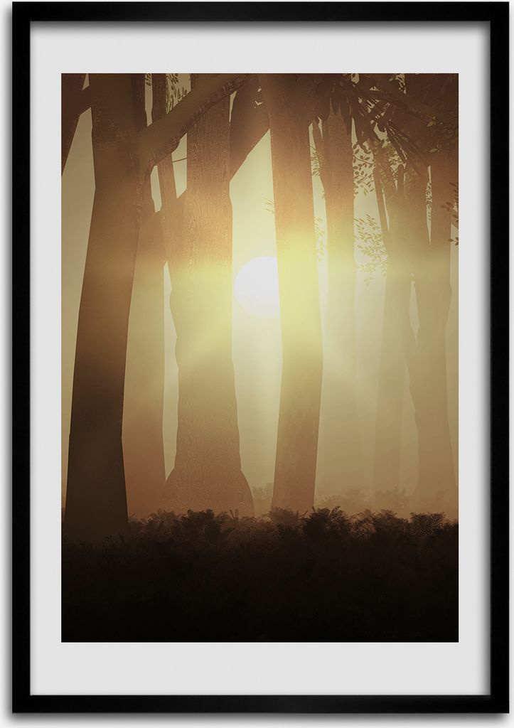 Bild - Bilderrahmen - Foto - 70 cm x 100 cm - MDF - Rahmen - Wandkunst - Nebel im Wald