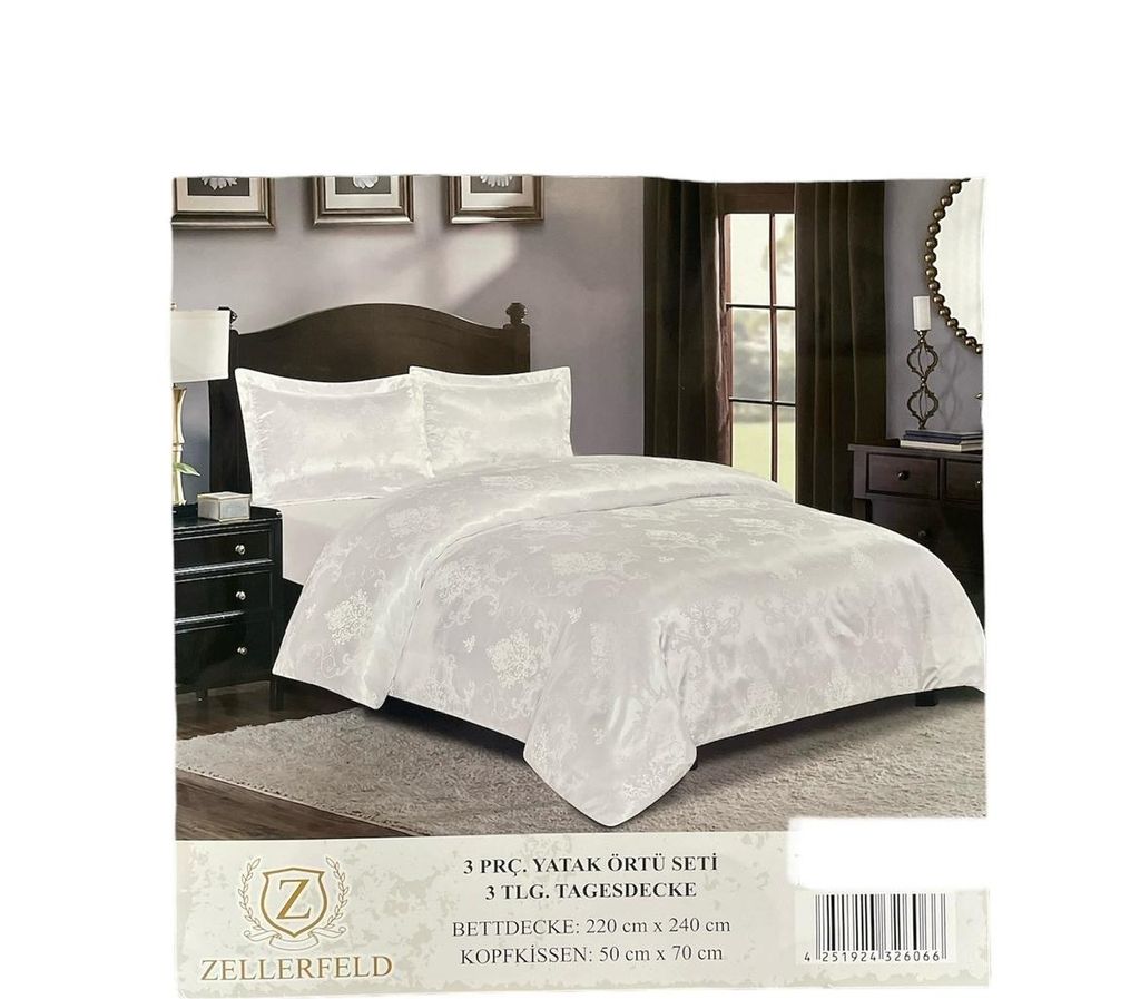 Bettdecke Tagesdecke 240x260cm 3 TLG Bettdecke Bettüberwurf-Set Luxus Decke für Ihr Schlafzimmer Weiss