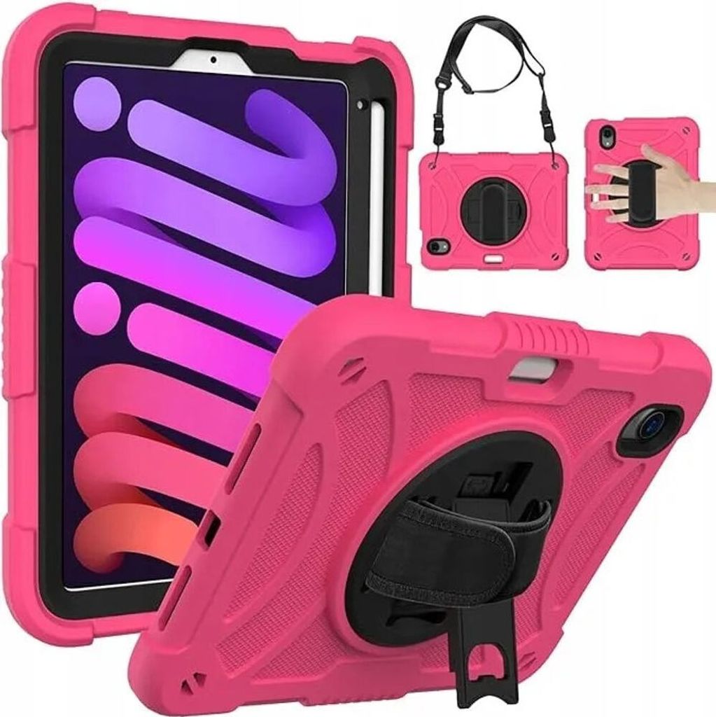 Tasche für iPad Mini 6 8.3" 2021 mit Ständer und Schultergurt Pink