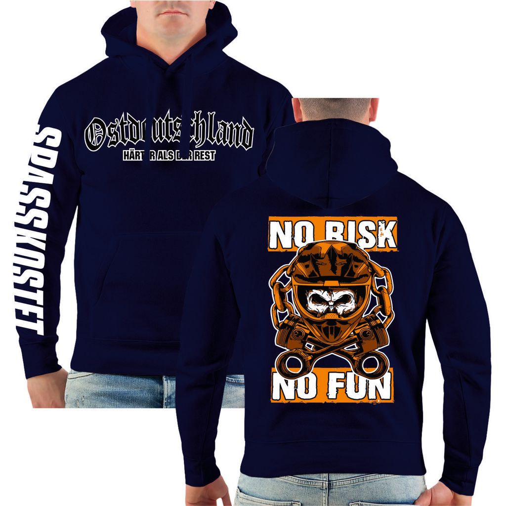 Herren Kapuzenpullover Ostdeutschland mit Rückendruck No Risk No Fun